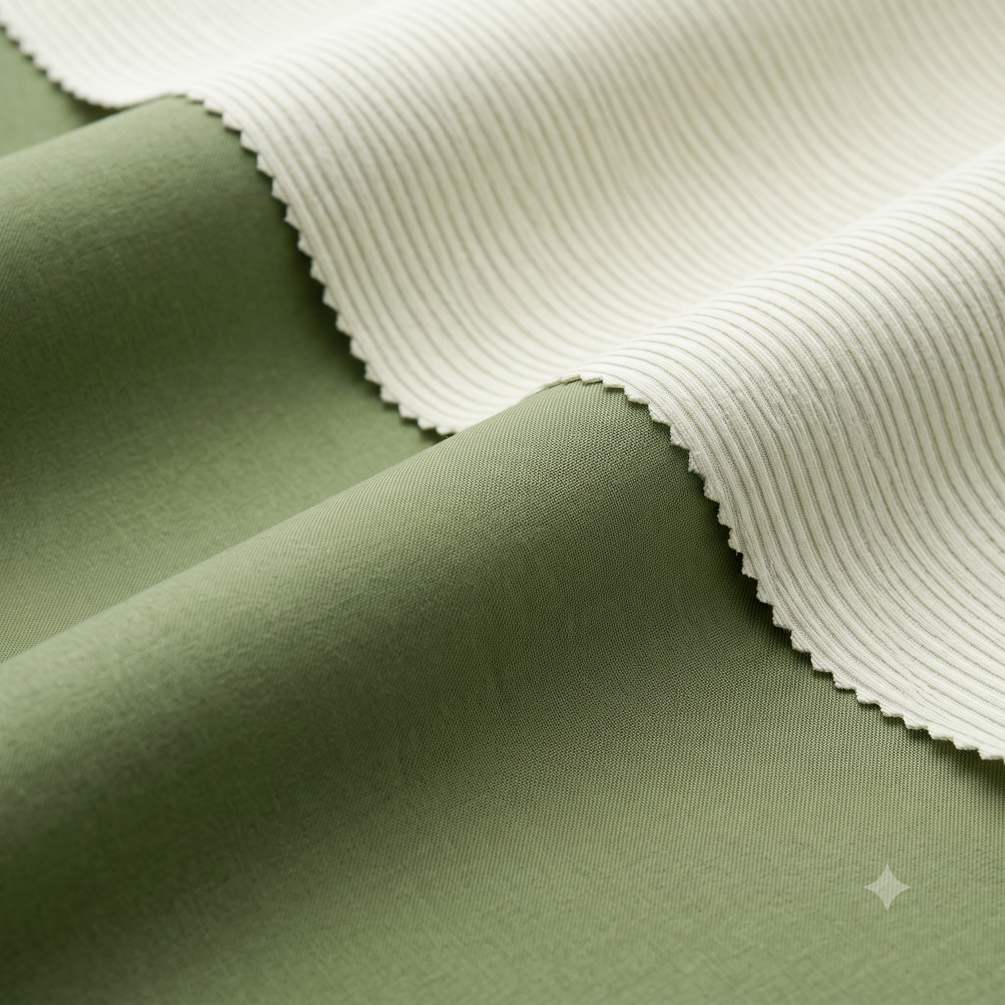 Green and ivory rib fabric folds
